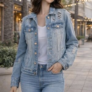Women's Distressed Light Blue Jean Jacket